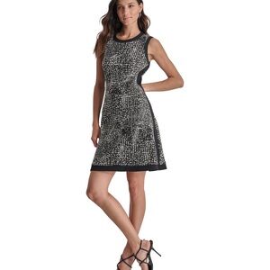 DKNY Black and White Textured Mini Dress